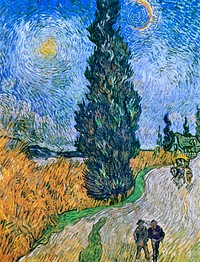 Vincent van Gogh's Road with Cypress and Star (1890) famous painting. Original from Wikimedia Commons. Digitally enhanced by rawpixel.