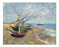 Van Gogh art print, famous painting Fishing boats landscape wall decor