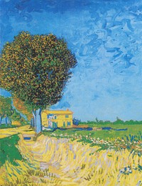 Vincent van Gogh's Avenue at Arles with houses (1888) famous landscape painting. Original from Wikimedia Commons. Digitally enhanced by rawpixel.