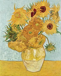 Vincent van Gogh's Vase with Twelve Sunflowers (1888&ndash;1889) famous  still life painting. Original from Wikimedia Commons. Digitally enhanced by rawpixel.