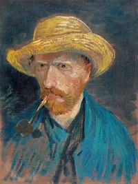 Vincent van Gogh's Self-Portrait with Straw Hat and Pipe (1887) famous painting. Original from Wikimedia Commons. Digitally enhanced by rawpixel.