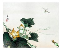 Botanical art print, vintage woodblock print, remixed from artworks by Ogata Gekko