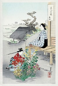 Caring for the Chrysanthemums (1887&ndash;1896) print in high resolution by Ogata Gekko.