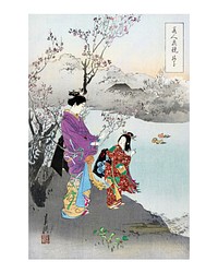 Japanese women art print, vintage wall art decor, remixed from woodblock print artworks by Ogata Gekko