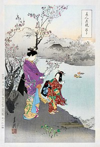 Admiring the Plum Blossom (1887–1896) print in high resolution by Ogata Gekko.