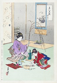 Comparisons between Beauties and Flowers (1887&ndash;1896) print in high resolution by Ogata Gekko.