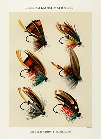 Salmon Flies.  Digitally enhanced from our own original 1892 edition of Favorite Flies and Their Histories by Mary Orvis Marbury.