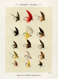 Trout Flies.  Digitally enhanced from our own original 1892 edition of Favorite Flies and Their Histories by Mary Orvis Marbury.