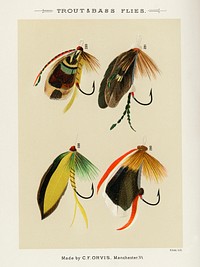 Trout & Bass Flies.  Digitally enhanced from our own original 1892 edition of Favorite Flies and Their Histories by Mary Orvis Marbury.
