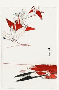 Bird Origami, illustration from Bijutsu Sekai (1893-1896) by <a href="https://www.rawpixel.com/search/Wantanabe%20Seitei?sort=curated&amp;freecc0=1&amp;page=1">Watanabe Seitei</a>, a prominent Kacho-ga artist. Digitally enhanced from our own original publication. 