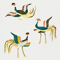 Vintage Illustration of Japanese cranes compilation