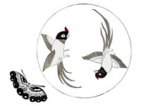 Vintage Illustration of Japanese vintage birds and butterfly
