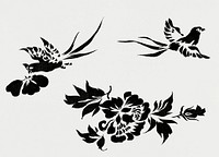 Vintage Illustration of Japanese pheasant with flowers