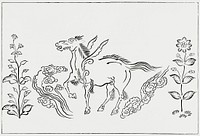 Vintage Illustration of Japanese unicorn