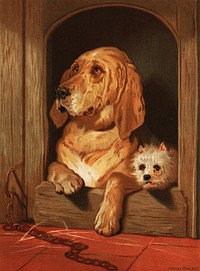 Dignity and Impudence by Sir Edwin Landseer (1877), Landseer&rsquo;s dog painting of a bloodhound and a terrier. Digitally enhanced from our own original plate. 