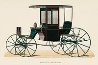 Illustration of a black antique carriage (1885), a vintage drawing of a coach from an issue of the very scarce coach-maker’s journal, The Hub. Digitally enhanced from our own original chromolithograph. 