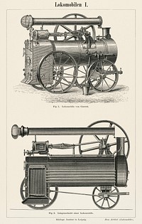 Lokomobilen 1 (1894) by an unknown artist, a beautifully detailed design of an engine of a train and its compartments. Digitally enhanced from our own original plate. 