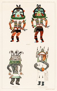 Hopi Katcinas - Piokot Turkwinu Turkwinu Mana (1895) drawn by the native people from the book of <a href="https://www.rawpixel.com/search/Jesse%20Walter%20Fewkes?sort=curated&amp;type=all&amp;page=1">Jesse Walter Fewkes</a> (1850&ndash;1930). Digitally enhanced from the original plate. 