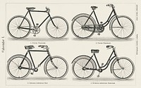 Fahrrader 1 (1894) from the German series, Meyers Konversations Lexikon, a black and white lithograph of different types of bicycles. Digitally enhanced from our own original antique plate. 