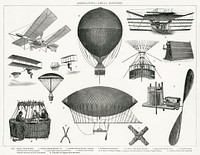 Aeronautics - Aerial Machines from the book New Popular Educator (1904), a vintage collection of early aerial machines. Digitally enhanced from our own original plate. 