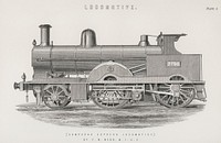 Locomotive (1891) by <a href="https://www.rawpixel.com/search/Francis%20William%20Webb?sort=curated&amp;type=all&amp;page=1">Francis William Webb</a> (1836&ndash;1906), a beautifully detailed design of an engine train and its compartments. Digitally enhanced from our own original plate. 