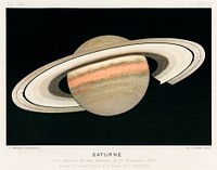Lithograph Saturne printed in 1877, by F. Meheux, an antique representation of the planet saturn. Digitally enhanced from our own original plate. 