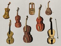 Vintage Illustration of a violin, classical guitar and flute variants.