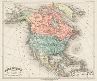Amerique du Nord from Atlas Universel by Arth&egrave;me Fayard, pseudonyme F. de la Brugere (1836-1895), published in 1878, vintage cartographic map of the United States of America, Canada and Mexico. Digitally enhanced from our own original plate. 