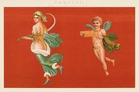 Pompeii: Mural Paintings from the Ruins (1891) by <a href="https://www.rawpixel.com/search/William%20Mackenzie?sort=curated&amp;type=all&amp;page=1">William Mackenzie</a>, a beautiful virgin and a little boy cherub. Digitally enhanced from our own original plate. 