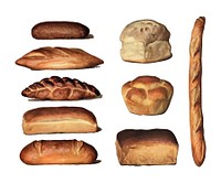 The Grocer&#39;s Encyclopedia (1911), a vintage collection of various types of baked bread loaves. Digitally enhanced by rawpixel.