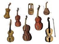 Musik (1850) published in Copenhagen, a vintage illustration of a violin, classical guitar and flute variants. Digitally enhanced by rawpixel.