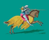 Chevalier Francais, XIVe Siecle, by <a href="https://www.rawpixel.com/search/Paul%20Mercuri?sort=curated&amp;page=1">Paul Mercuri</a> (1860), a knight on horse back with full armor ready to joust. Digitally enhanced by rawpixel.