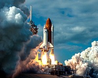 Space Shuttle Columbia climbs into orbit from Launch Pad 39B on Nov. 19, 1996. Original from NASA. Digitally enhanced by rawpixel.