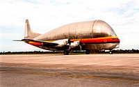 NASA's Super Guppy aircraft arrives at the KSC Shuttle Landing Facility after leaving Marshall Space Flight Center in Huntsville, Ala. Original from NASA. Digitally enhanced by rawpixel.