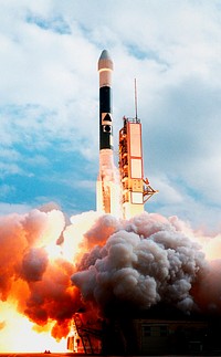 A Boeing Delta II expendable launch vehicle lifts off with NASA&#39;s Mars Climate Orbiter on Dec. 11, 1998, from Launch Complex 17A, Cape Canaveral Air Station. Original from NASA . Digitally enhanced by rawpixel.