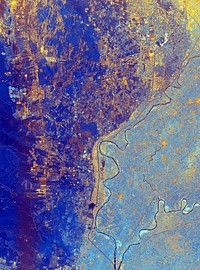This spaceborne radar image shows the area just north of the city of Cairo, Egypt, where the Nile River splits into two main branches. Original from NASA. Digitally enhanced by rawpixel