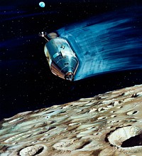 Rendered image of a small lunar subsatellite being ejected into lunar orbit from the Apollo 15 Service Module. Original from NASA. Digitally enhanced by rawpixel.