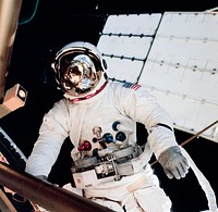 Astronaut Jack R. Lousma, Skylab 3 pilot, participates in the Aug. 6, 1973, extravehicular activity. Original from NASA. Digitally enhanced by rawpixel.