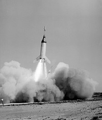 View of the launch of the Little Joe-5B spacecraft from Wallops Island on April 28, 1961. Original from NASA. Digitally enhanced by rawpixel.