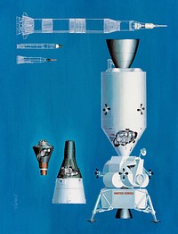 Artist concept illustrating the relative sizes of the one-man Mercury spacecraft, the two-man Gemini spacecraft, and the three-man Apollo spacecraft. Original from NASA. Digitally enhanced by rawpixel.