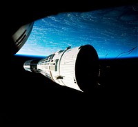 This historic view of the orbiting Gemini-7.<br />Original from <a href="https://www.rawpixel.com/search/NASA?sort=curated&amp;page=1">NASA</a>. Digitally enhanced by rawpixel.