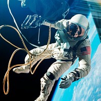 Astronaut Edward H. White II, floats in the zero gravity of space outside the Gemini IV spacecraft. Original from NASA. Digitally enhanced by rawpixel.