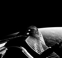 The Gemini-12 spacecraft during standup extravehicular activity with the hatch open. Original from NASA. Digitally enhanced by rawpixel.