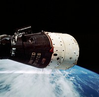 Astronaut Eugene A. Cernan took this close-up view of the Gemini-9A spacecraft during his extravehicular activity on the Gemini-9A mission.Original from NASA. Digitally enhanced by rawpixel.