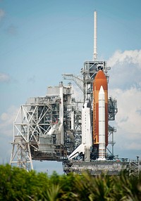 The space shuttle Endeavour is seen on launch pad 39a at Kennedy Space Center in Cape Canaveral, Fla, on May 15, 2011. Original from NASA . Digitally enhanced by rawpixel.