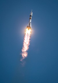 The Soyuz TMA-04M rocket launches from the Baikonur Cosmodrome in Kazakhstan. Original from NASA. Digitally enhanced by rawpixel.