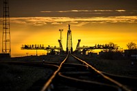 Tthe Soyuz launch pad shortly before the Soyuz TMA-12M spacecraft is rolled out by train to the launch pad at the Baikonur Cosmodrome, Kazakhstan. Original from NASA . Digitally enhanced by rawpixel.