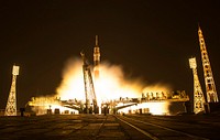 The Soyuz MS-03 spacecraft is seen launching from the Baikonur Cosmodrome in Kazakhstan, Nov. 18, 2016. Original from NASA . Digitally enhanced by rawpixel.