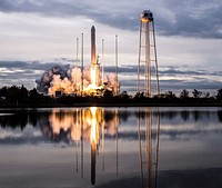 The Orbital ATK Antares rocket, with the Cygnus spacecraft onboard, launches from Pad-0A, Nov. 12, 2017. Original from NASA . Digitally enhanced by rawpixel.