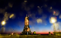 The Soyuz MS-07 rocket is seen on the launch pad at sunrise on Dec. 17, 2017 at the Baikonur Cosmodrome in Kazakhstan. Original from NASA. Digitally enhanced by rawpixel.